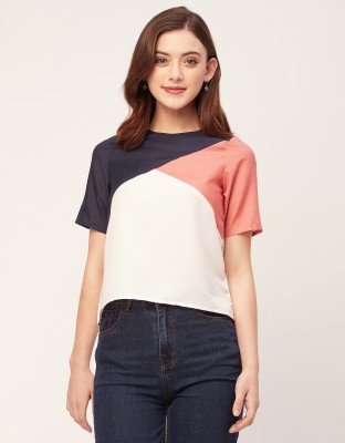 moomaya Casual Color Block Women Blue Top