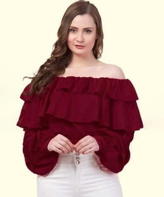 laxmi garments Casual Solid Women Maroon Top