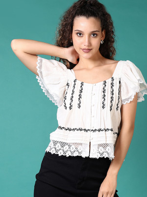 V-MART Casual Self Design Women White Top
