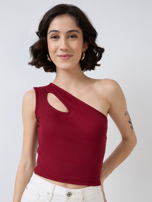 SZN Casual Solid Women Maroon Top