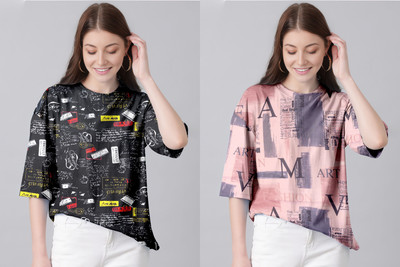 TULSI ENTERPRISE Casual Printed Women Black, Pink Top