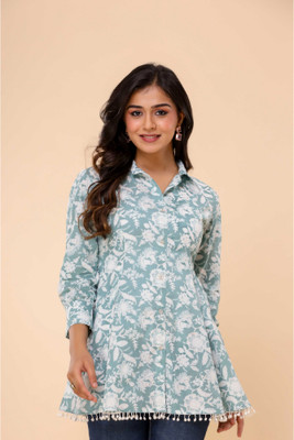 MODASFAB Party Floral Print Women Light Blue, White Top