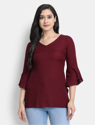 Bollyqueen Casual Solid Women Maroon Top