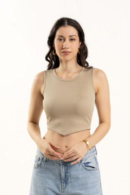 Komurr Casual Solid Women Beige Top