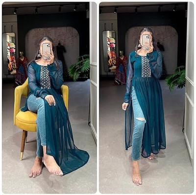 KRULRIN Casual Embroidered Women Green Top