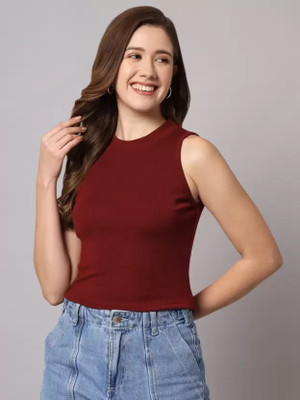 OWN FASHION CLASSIC Casual Self Design Women Maroon Top