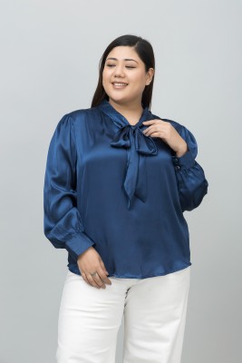 PURYS Casual Solid Women Dark Blue Top