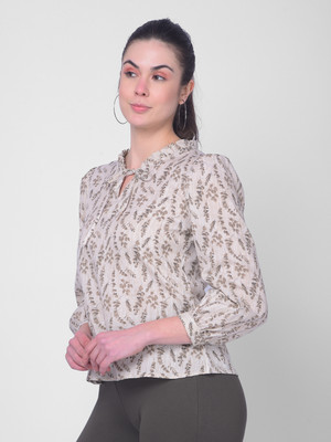 CRIMSOUNE CLUB Casual Printed Women Beige, Brown Top