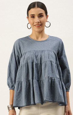 Saanjh Casual Self Design Women Grey, White Top