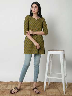 Janakdulari Creation Casual Floral Print Women Green Top