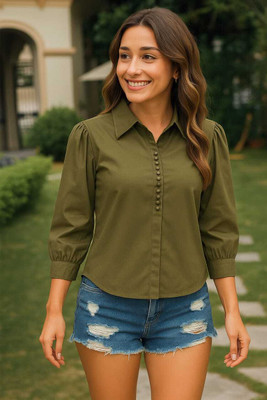 SHEHZADI ONLINE Casual Solid Women Green Top