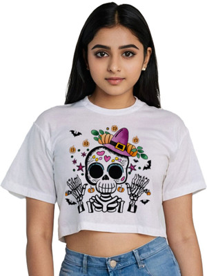 Ninjathreads Casual Printed, Solid Women White Top