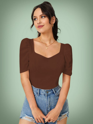 NAVYANKAA Casual Solid Women Brown Top