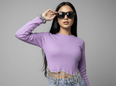 High-Buy Casual Embellished Women Purple Top