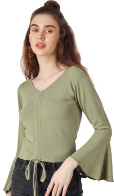 cold fusion Casual Solid Women Light Green Top