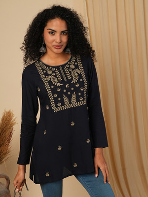 Globus Formal Embroidered Women Blue Top