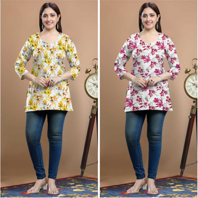 Arham textiles Women Floral Print A-line Kurta(Multicolor)