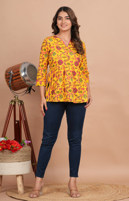 VASTROFACT Casual Printed Women Yellow Top