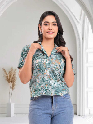Labhanshi Creation Casual Printed Women Green Top