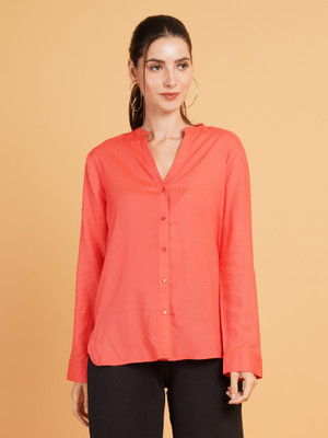 HEREANDNOW Casual Printed Women Orange Top