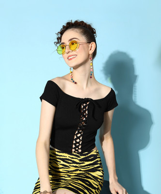 VENI VIDI VICI Casual Solid Women Black Top