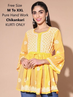 Lakhnavi Fabrics Casual Embroidered Women Yellow, White Top