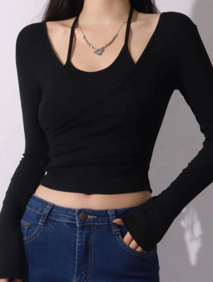 Istyle Can Casual Solid Women Black Top