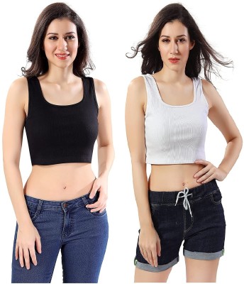 PINOVO Casual Solid Women Black, White Top