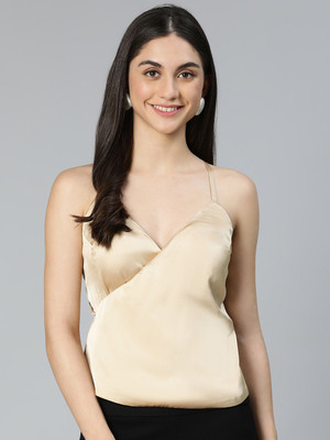 OXOLLOXO Casual Solid Women Beige Top