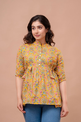 craftwell studio Casual Printed Women Yellow Top