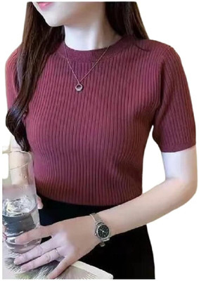 kishu fashion Casual Self Design Women Maroon Top