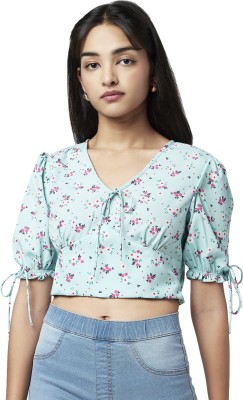 YU by Pantaloons Casual Printed Women Light Green Top