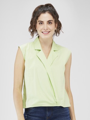 ITI Casual Solid Women Light Green Top