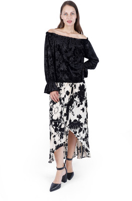 Fuegobella Party Floral Print Women Black Top