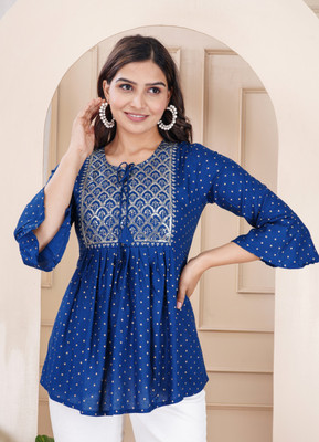 Govindam Casual Printed Women Blue Top