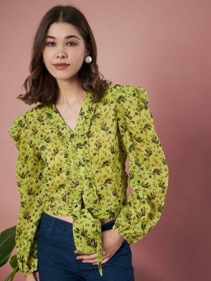 SLENOR Party Floral Print Women Yellow Top