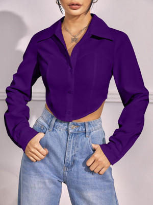 Leriya Fashion Casual Self Design Women Purple Top