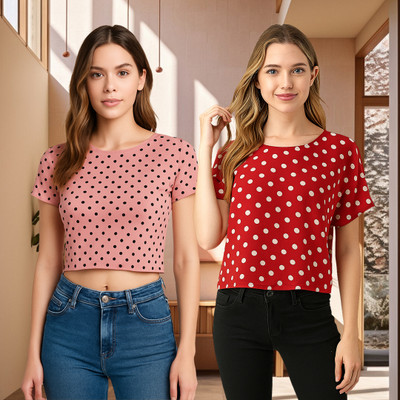 UNICUS APPAREL Casual Polka Print Women Pink, Red Top