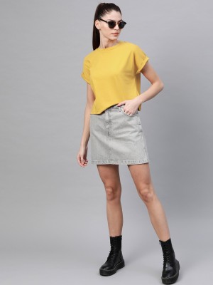 Roadster Casual Short Sleeve Solid Women Yellow Top