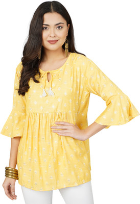 ANUSHIL Casual Printed Women Yellow Top