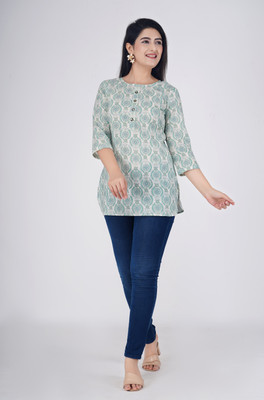Radhe Fashion Casual Printed Women Light Green, White Top