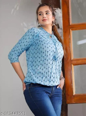 Pittra4ever Casual Printed Women Blue Top