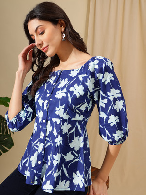 HERE&NOW Party Printed Women Blue Top