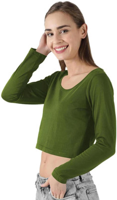 THE BLAZZE Casual Solid Women Dark Green Top