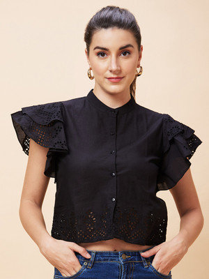 Globus Casual Self Design Women Black Top