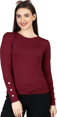 A To Z Cart Casual Solid Women Maroon Top