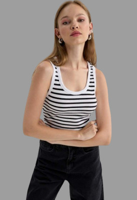 ISHWAR INTERNATIONAL Casual Striped Women Black, White Top