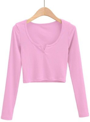 VABRU Casual Solid Women Pink Top