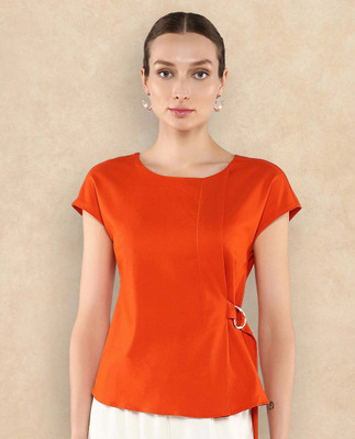 RAREISM Party Solid Women Orange Top