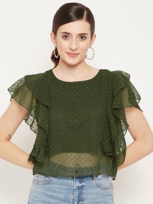 HouseOfCommon Casual Solid Women Dark Green Top